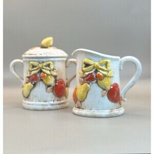 Vintage Napcoware Fruit & Bow Creamer Sugar Bowl C-8534 C-8535 Japan Mid-Century